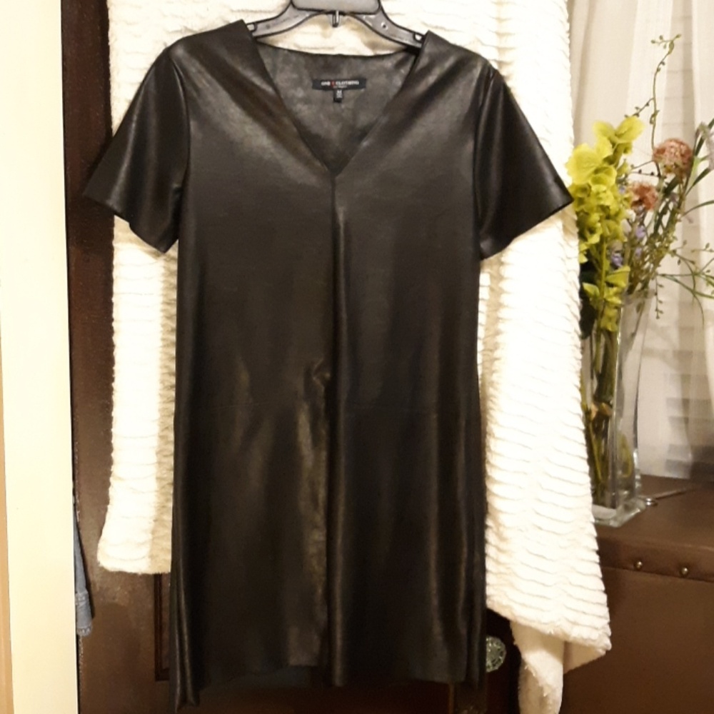 ✔Faux black leather dress